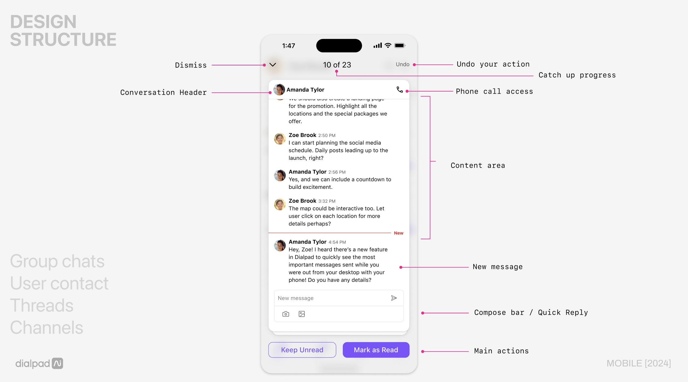 Catch Up — Design structure with annotated components